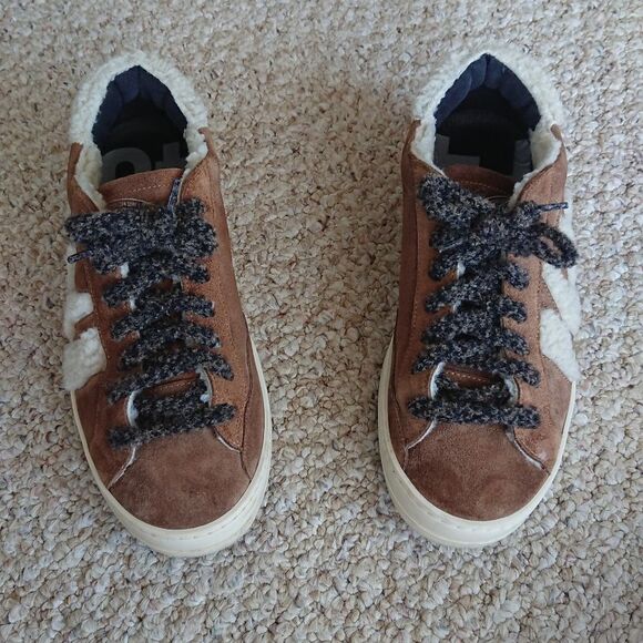 P448 John-W suede Sneakers in Slavia brown with shearling trim size 38 - Picture 4 of 12